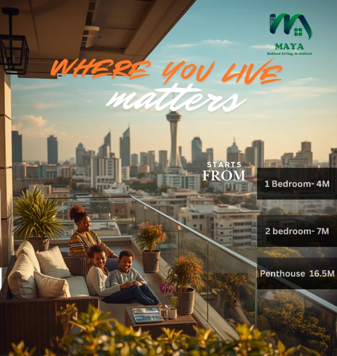 Maya real estate poster showing apartments on offer and prices