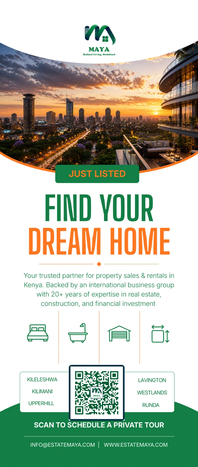 Maya real estate poster showing apartment location offers